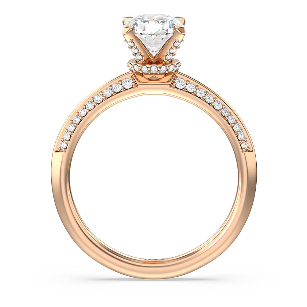 Oval Cut Pave Prong Hidden Halo Diamond Engagement Ring with Lab Grown Diamond in 14KT Rose Gold view 2
