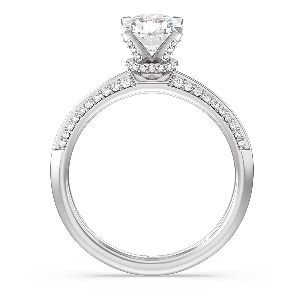 Oval Cut Pave Prong Hidden Halo Diamond Engagement Ring with Lab Grown Diamond in 14KT Platinum view 2
