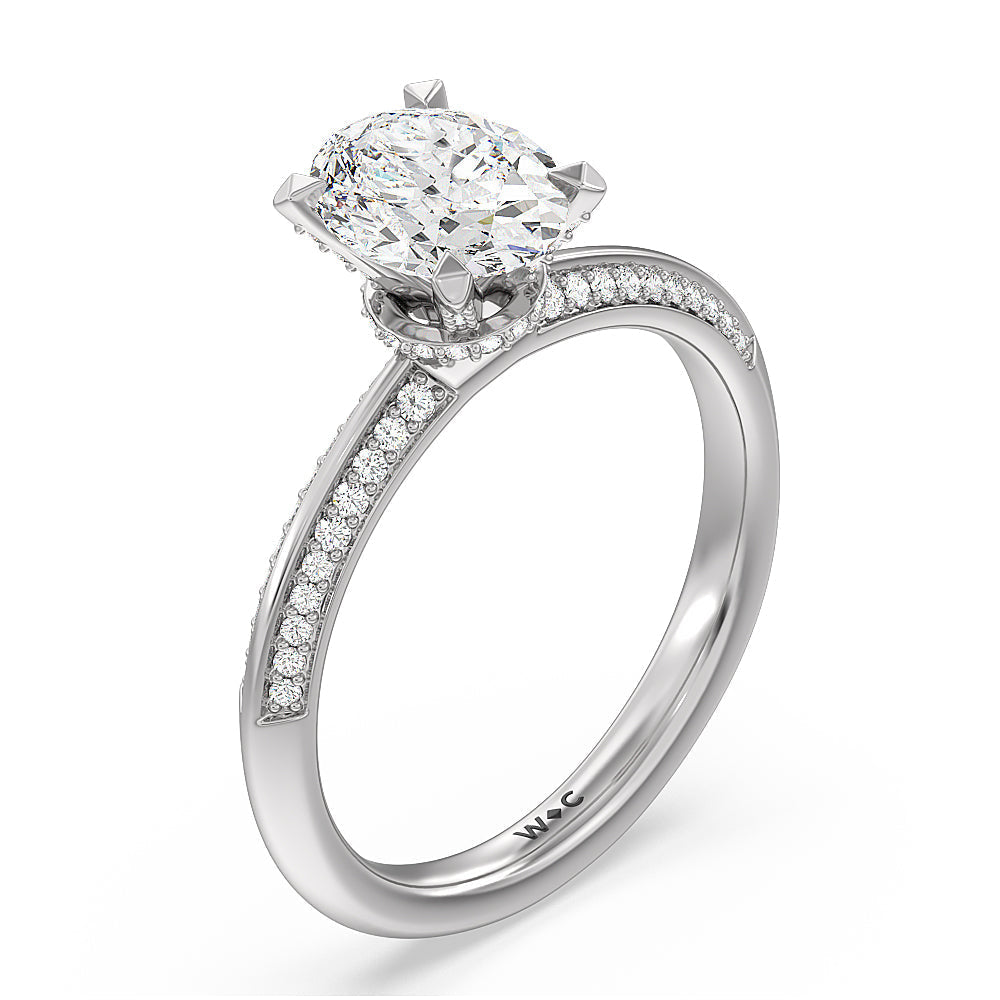 Oval Cut Pave Prong Hidden Halo Diamond Engagement Ring with Lab Grown Diamond in 14KT Platinum view 3
