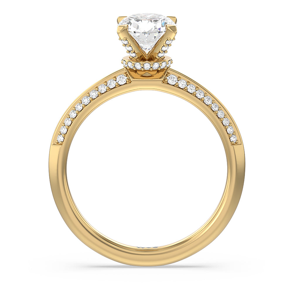 Oval Cut Pave Prong Hidden Halo Diamond Engagement Ring with Lab Grown Diamond in 14KT Yellow Gold view 2
