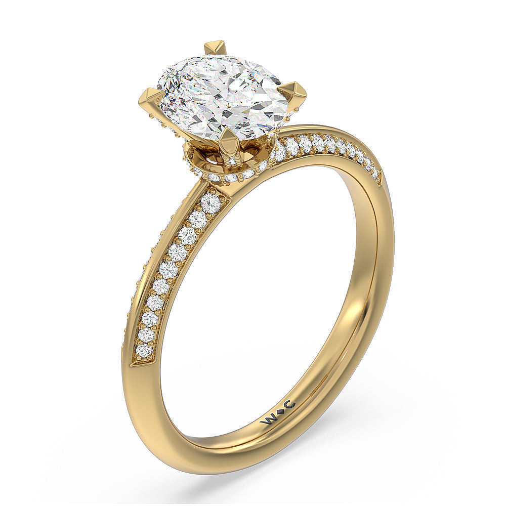 Oval Cut Pave Prong Hidden Halo Diamond Engagement Ring with Lab Grown Diamond in 14KT Yellow Gold view 3
