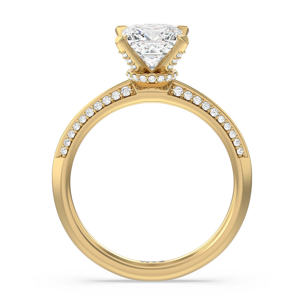 Princess Cut Pave Prong Hidden Halo Diamond Engagement Ring with Lab Grown Diamond in 14KT Yellow Gold view 2
