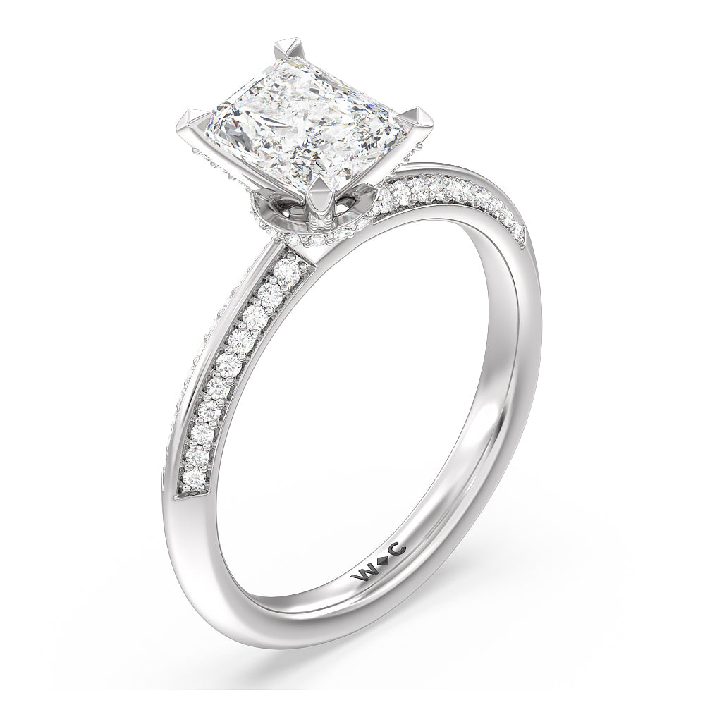 Radiant Cut Pave Prong Hidden Halo Diamond Engagement Ring with Lab Grown Diamond in 14KT Platinum view 3
