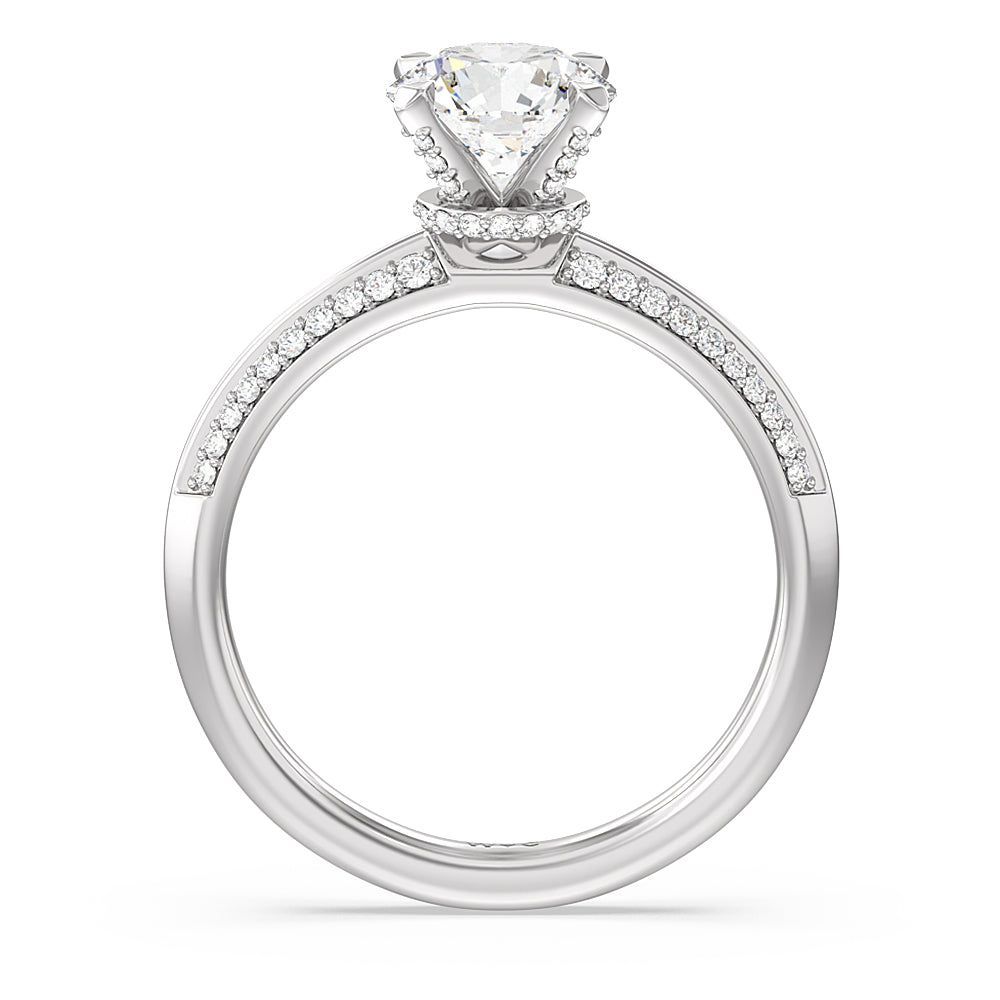 Round Cut Pave Prong Hidden Halo Diamond Engagement Ring with Lab Grown Diamond in 14KT Platinum view 2
