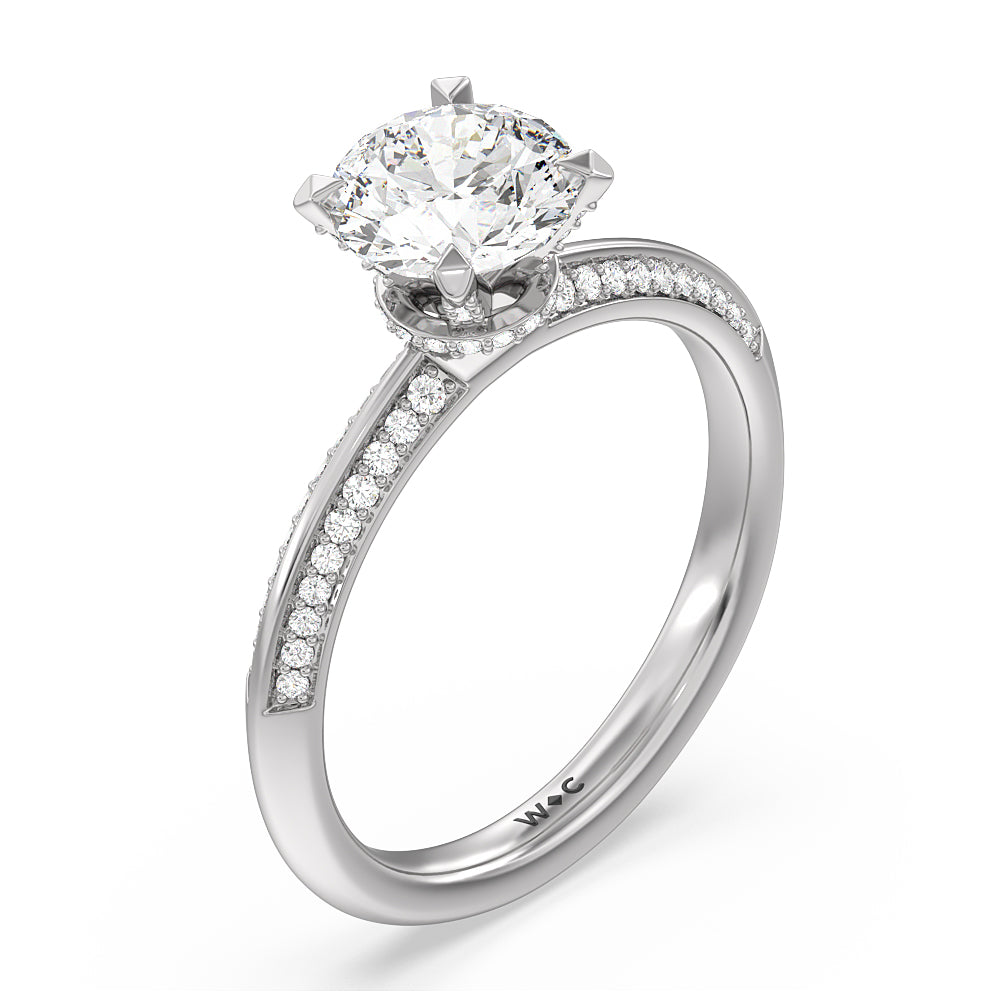 Round Cut Pave Prong Hidden Halo Diamond Engagement Ring with Lab Grown Diamond in 14KT Platinum view 3

