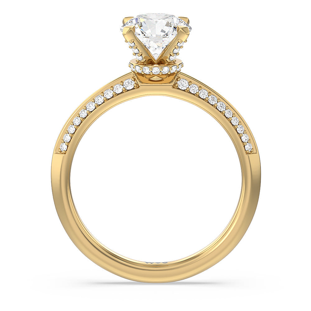 Round Cut Pave Prong Hidden Halo Diamond Engagement Ring with Lab Grown Diamond in 14KT Yellow Gold view 2

