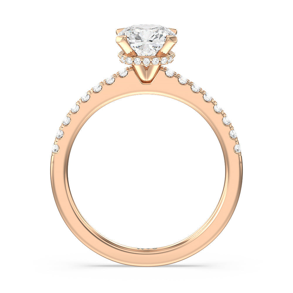 Cushion Cut Petite Pave Hidden Halo Engagement Ring with Lab Grown Diamond in 14KT Rose Gold view 3
