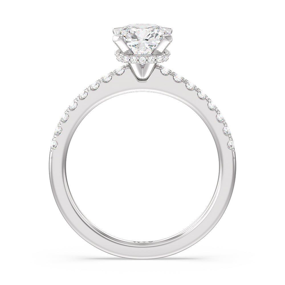Cushion Cut Petite Pave Hidden Halo Engagement Ring with Lab Grown Diamond in 14KT Platinum view 3
