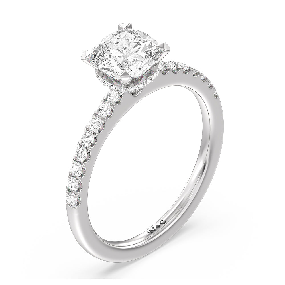 Cushion Cut Petite Pave Hidden Halo Engagement Ring with Lab Grown Diamond in 14KT Platinum view 4
