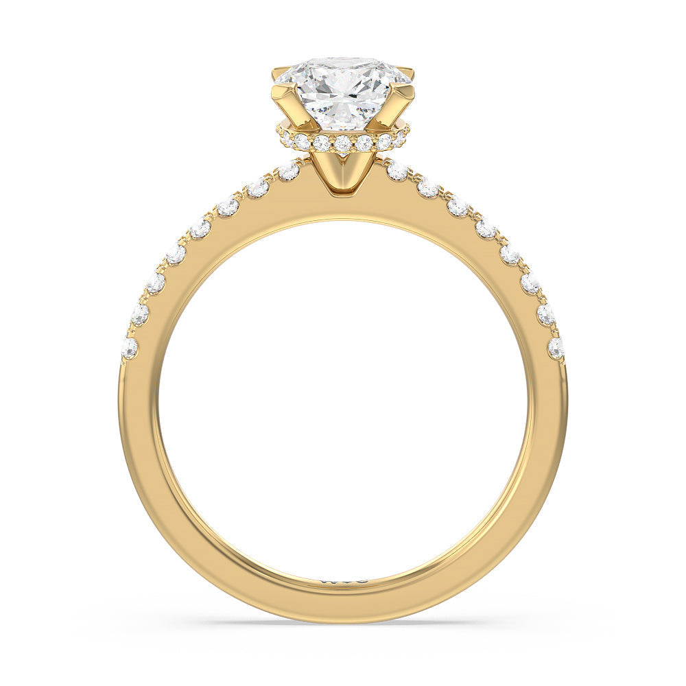 Cushion Cut Petite Pave Hidden Halo Engagement Ring with Lab Grown Diamond in 14KT Yellow Gold view 3
