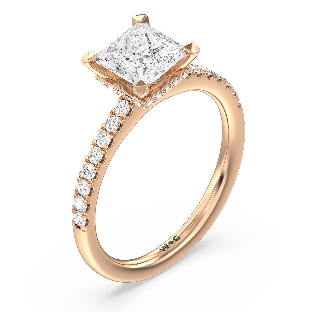 Princess Cut Petite Pave Hidden Halo Engagement Ring with Lab Grown Diamond in 14KT Rose Gold view 3
