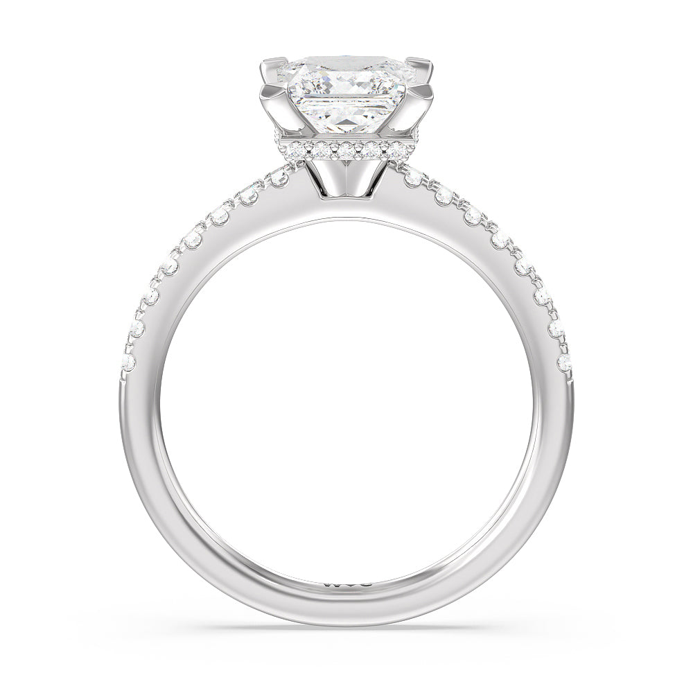 Princess Cut Petite Pave Hidden Halo Engagement Ring with Lab Grown Diamond in 14KT Platinum view 2
