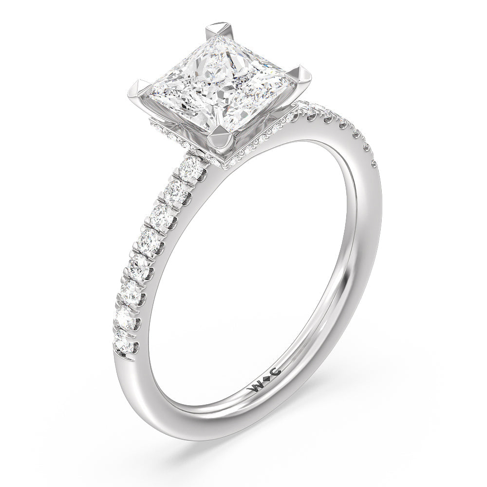 Princess Cut Petite Pave Hidden Halo Engagement Ring with Lab Grown Diamond in 14KT Platinum view 3

