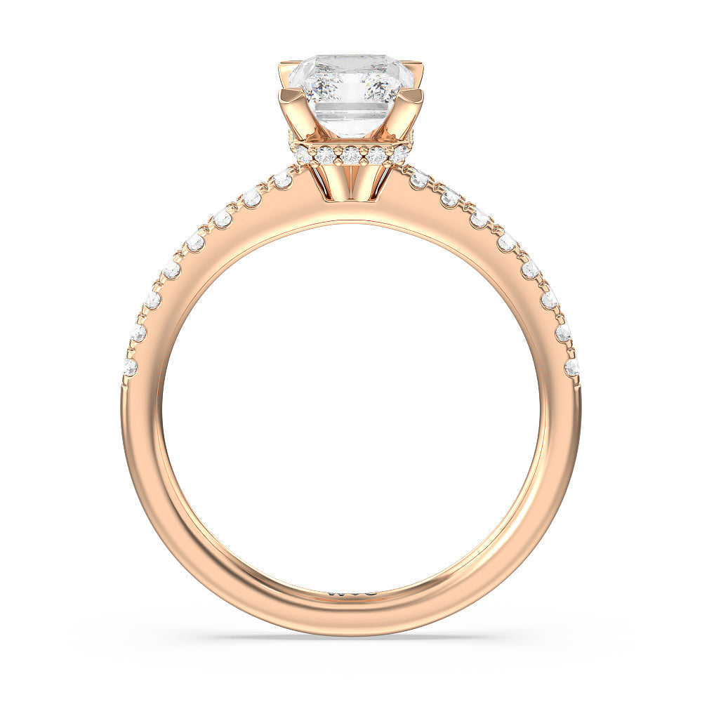 Radiant Cut Petite Pave Hidden Halo Engagement Ring with Lab Grown Diamond in 14KT Rose Gold view 2
