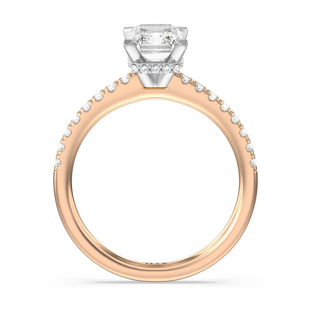 Radiant Cut Petite Pave Hidden Halo Engagement Ring with Lab Grown Diamond in 14KT White & Rose Gold view 2
