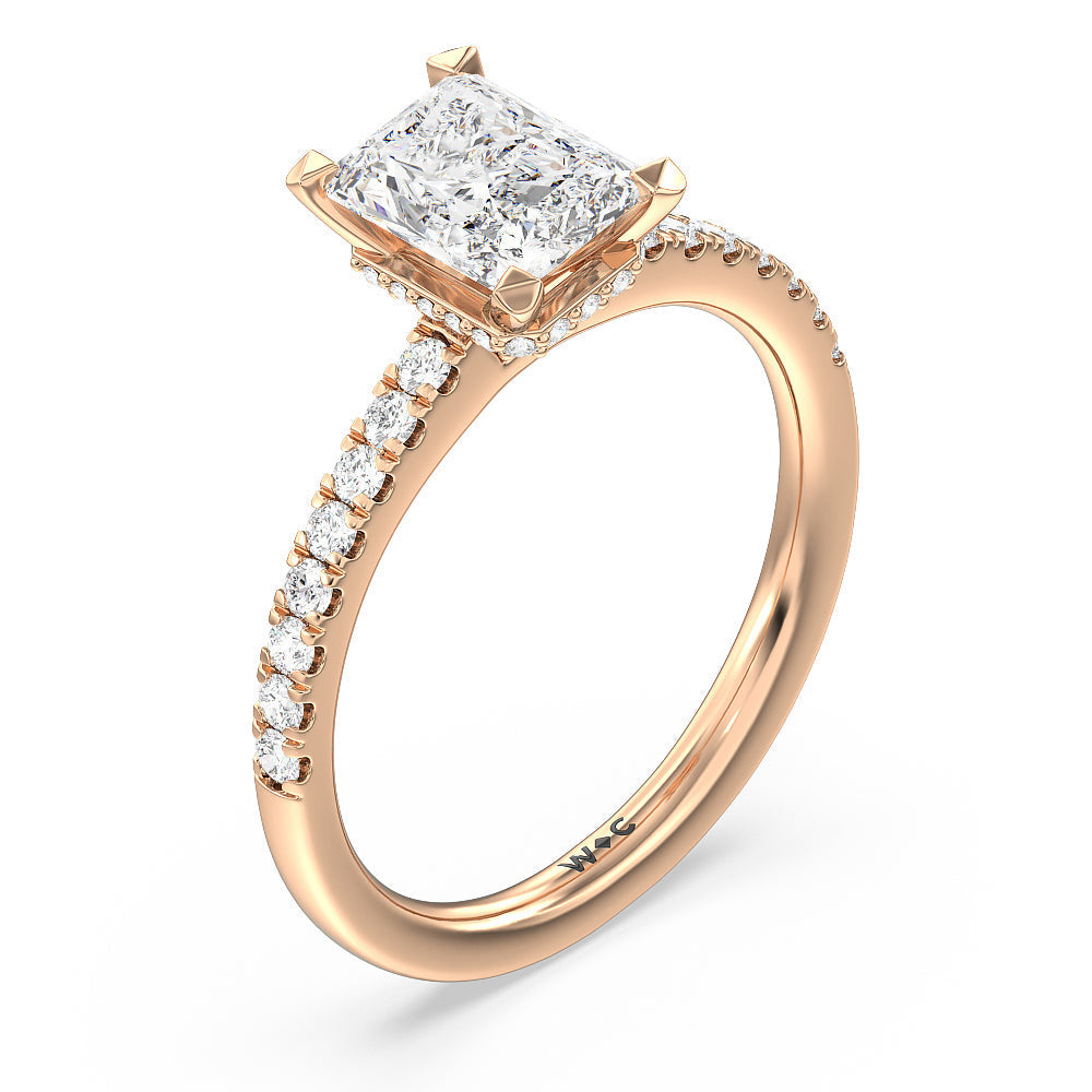 Radiant Cut Petite Pave Hidden Halo Engagement Ring with Lab Grown Diamond in 14KT Rose Gold view 3
