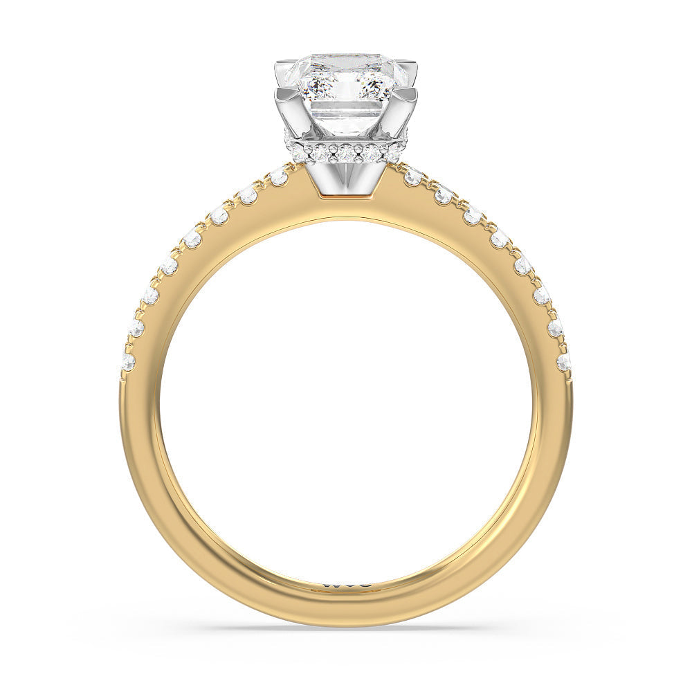 Radiant Cut Petite Pave Hidden Halo Engagement Ring with Lab Grown Diamond in 14KT White & Yellow Gold view 2
