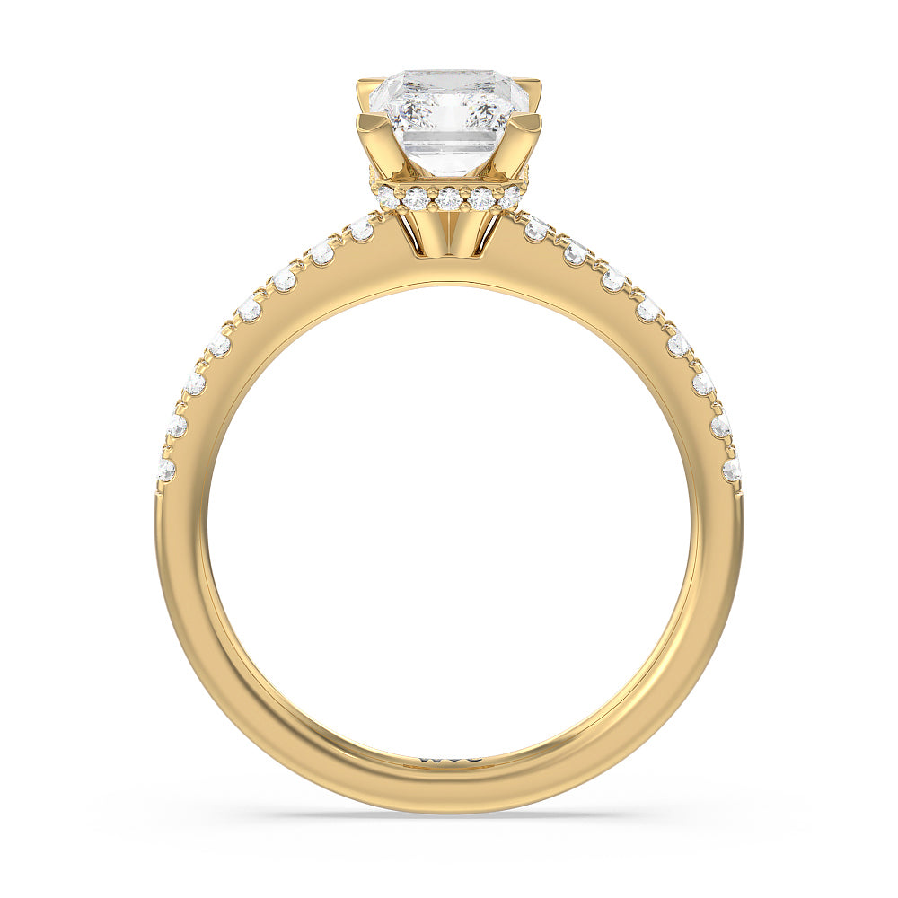 Radiant Cut Petite Pave Hidden Halo Engagement Ring with Lab Grown Diamond in 14KT Yellow Gold view 2
