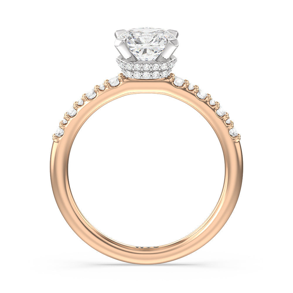Cushion Cut Modern Pave Diamond Hidden Halo Ring with Lab Grown Diamond in 14KT White & Rose Gold view 2
