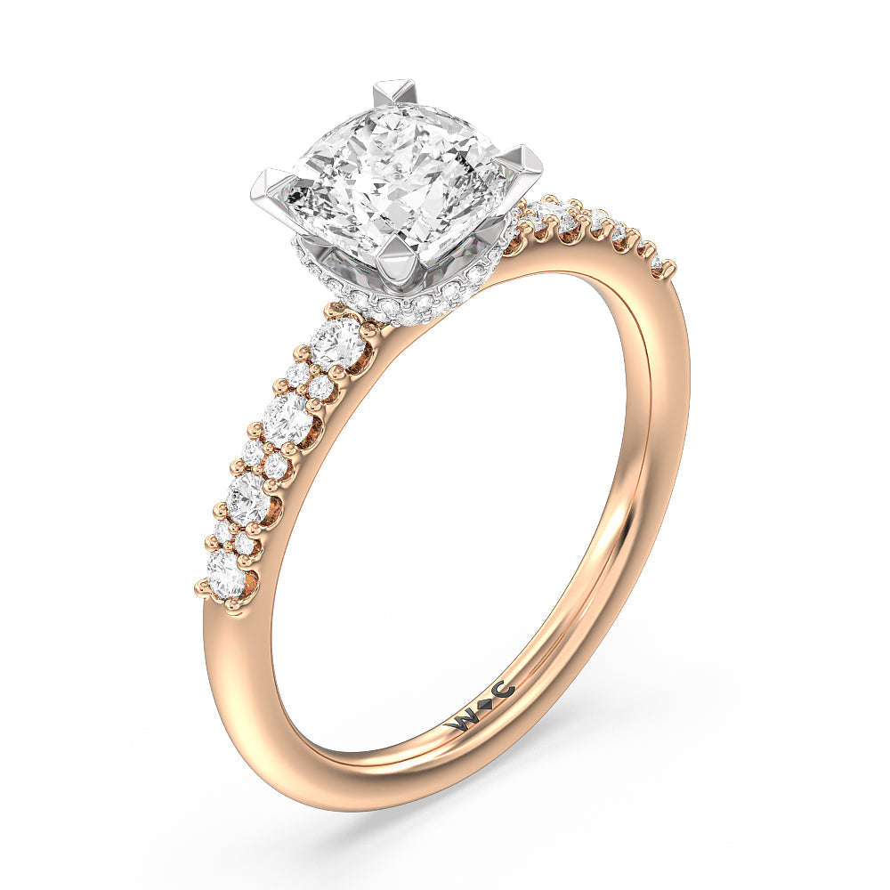 Cushion Cut Modern Pave Diamond Hidden Halo Ring with Lab Grown Diamond in 14KT White & Rose Gold view 3
