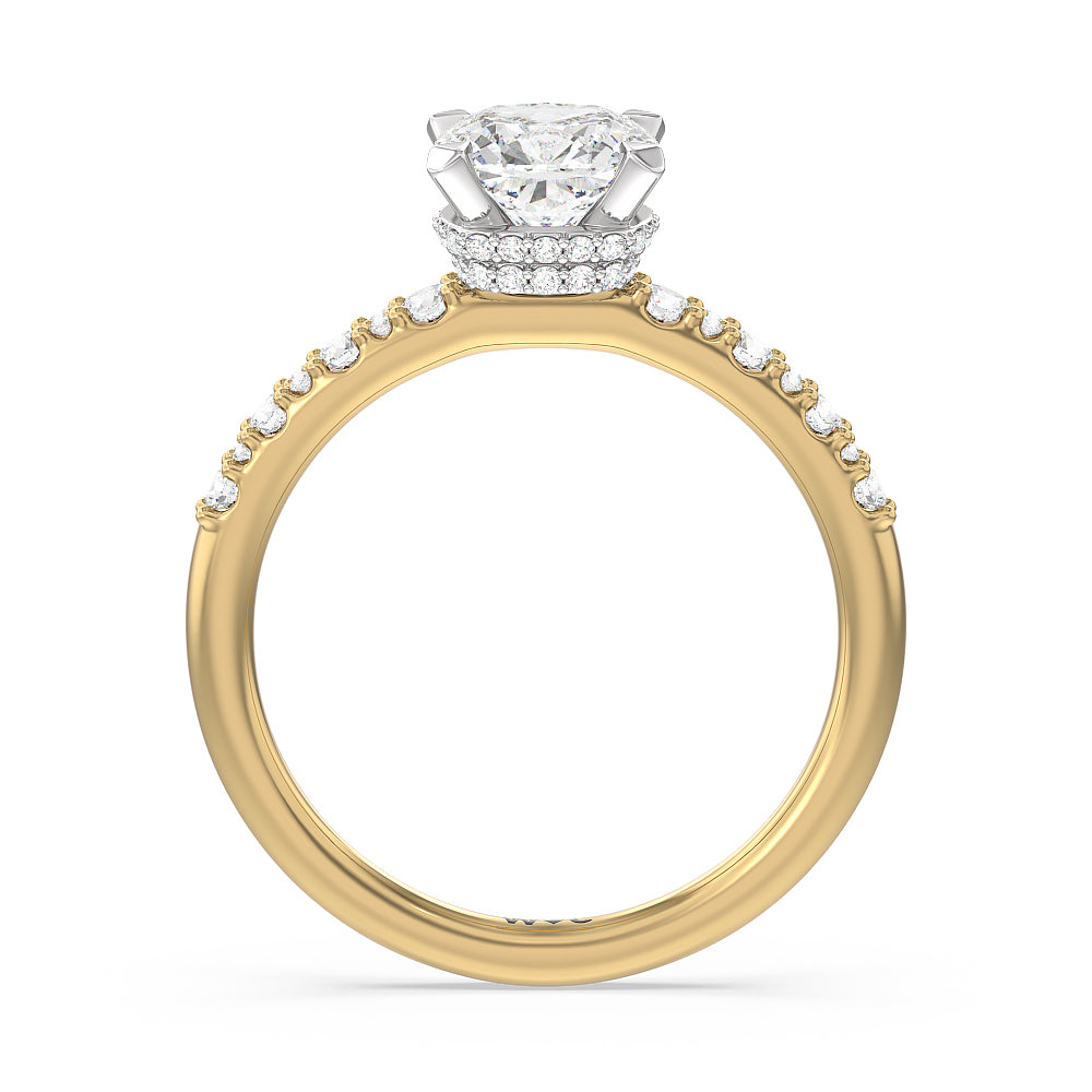 Cushion Cut Modern Pave Diamond Hidden Halo Ring with Lab Grown Diamond in 14KT White & Yellow Gold view 2
