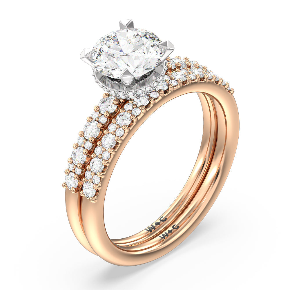 Emerald Cut Modern Pave Diamond Hidden Halo Ring with Lab Grown Diamond in 14KT White & Rose Gold view 4
