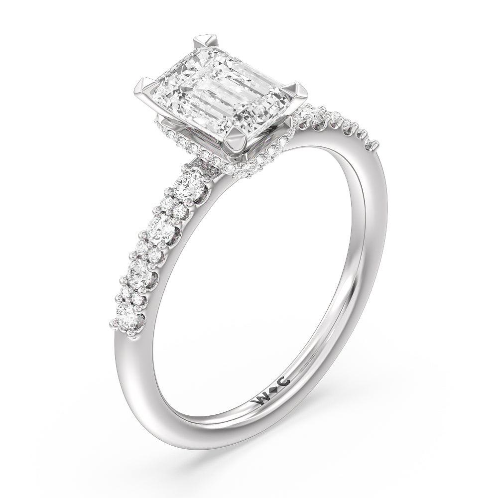 Emerald Cut Modern Pave Diamond Hidden Halo Ring with Lab Grown Diamond in 14KT Platinum view 3
