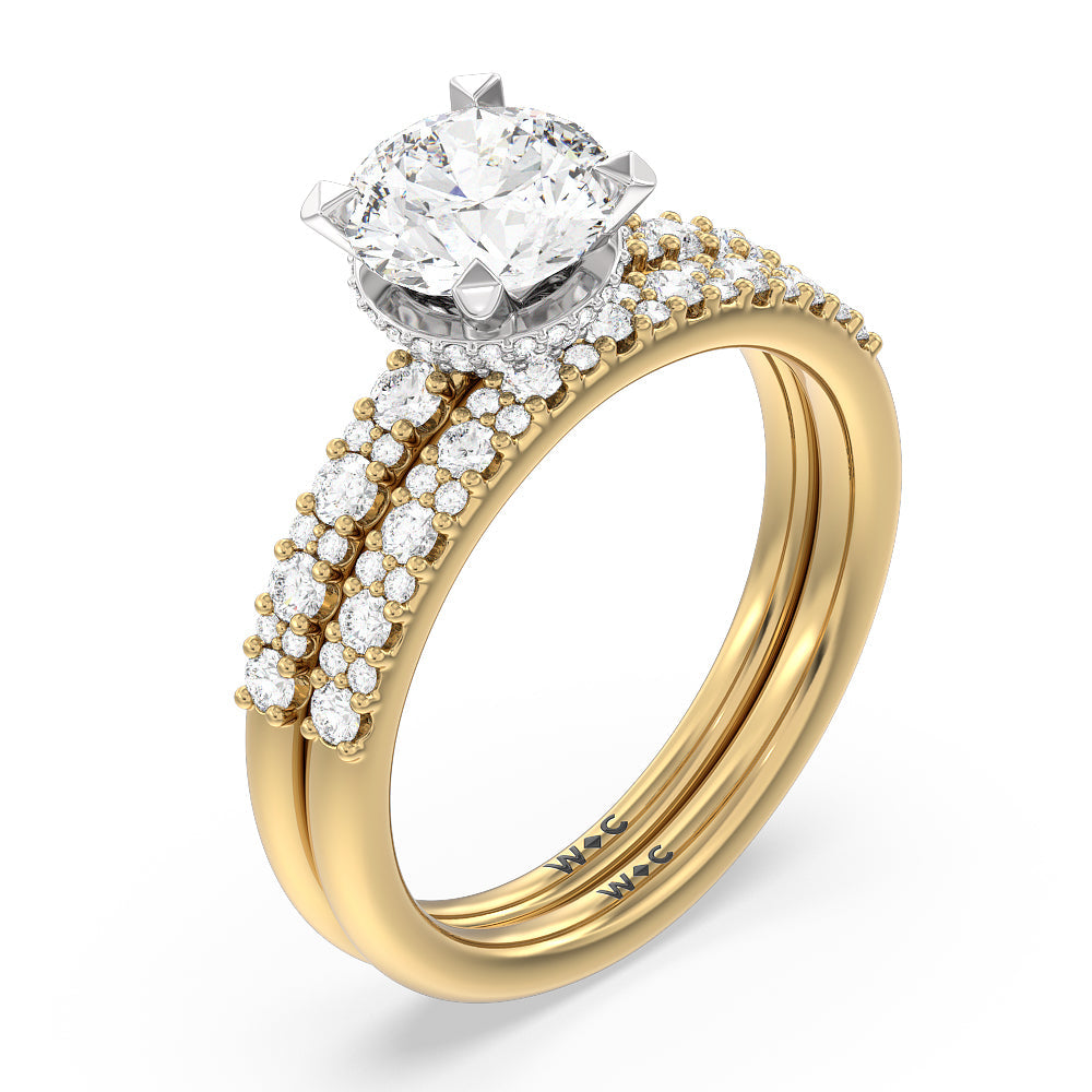 Emerald Cut Modern Pave Diamond Hidden Halo Ring with Lab Grown Diamond in 14KT White & Yellow Gold view 4
