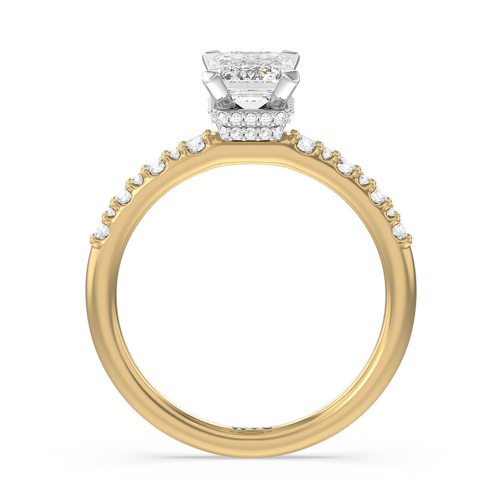 Emerald Cut Modern Pave Diamond Hidden Halo Ring with Lab Grown Diamond in 14KT White & Yellow Gold view 2
