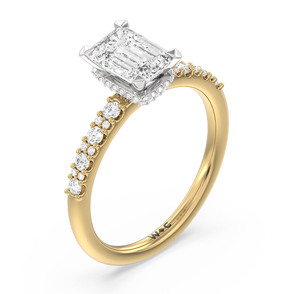 Emerald Cut Modern Pave Diamond Hidden Halo Ring with Lab Grown Diamond in 14KT White & Yellow Gold view 3
