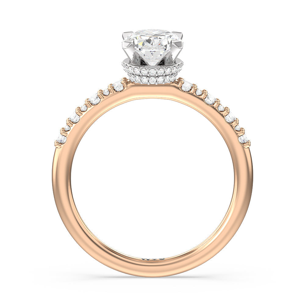 Oval Cut Modern Pave Diamond Hidden Halo Ring with Lab Grown Diamond in 14KT White & Rose Gold view 2
