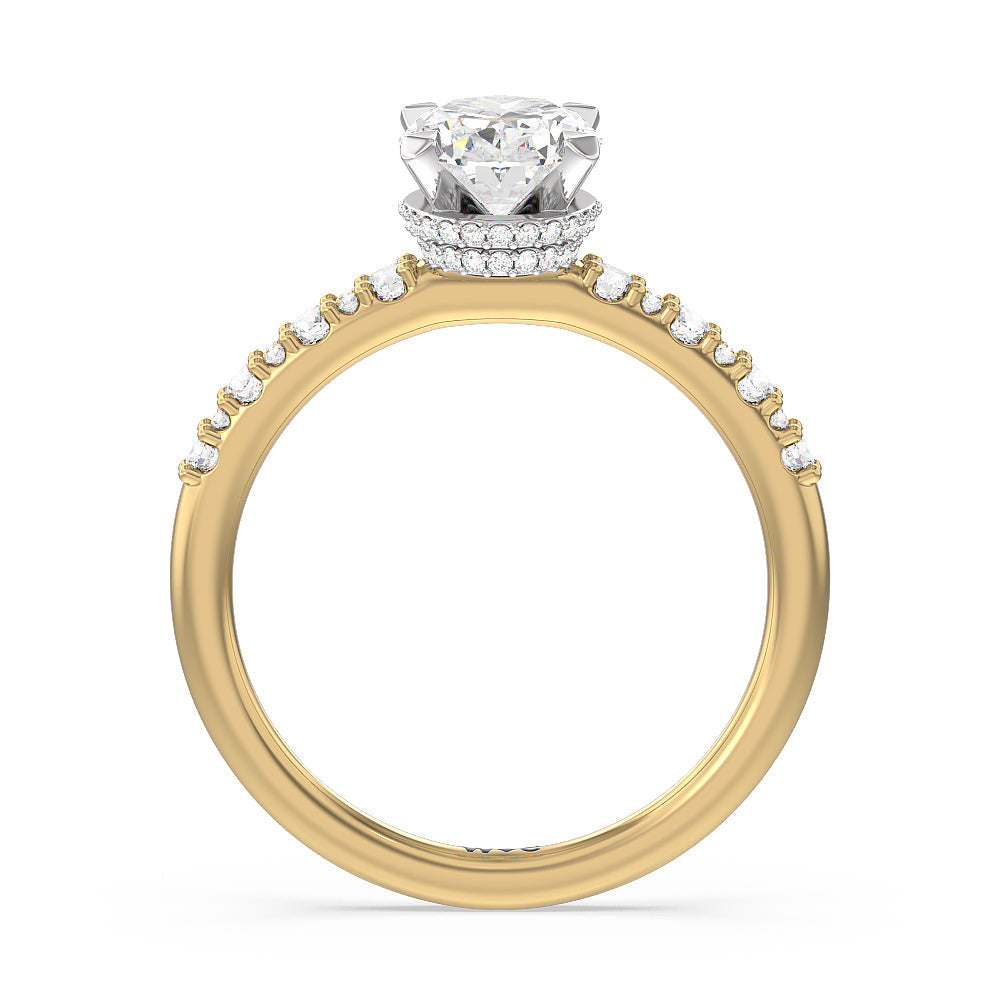 Oval Cut Modern Pave Diamond Hidden Halo Ring with Lab Grown Diamond in 14KT White & Yellow Gold view 2

