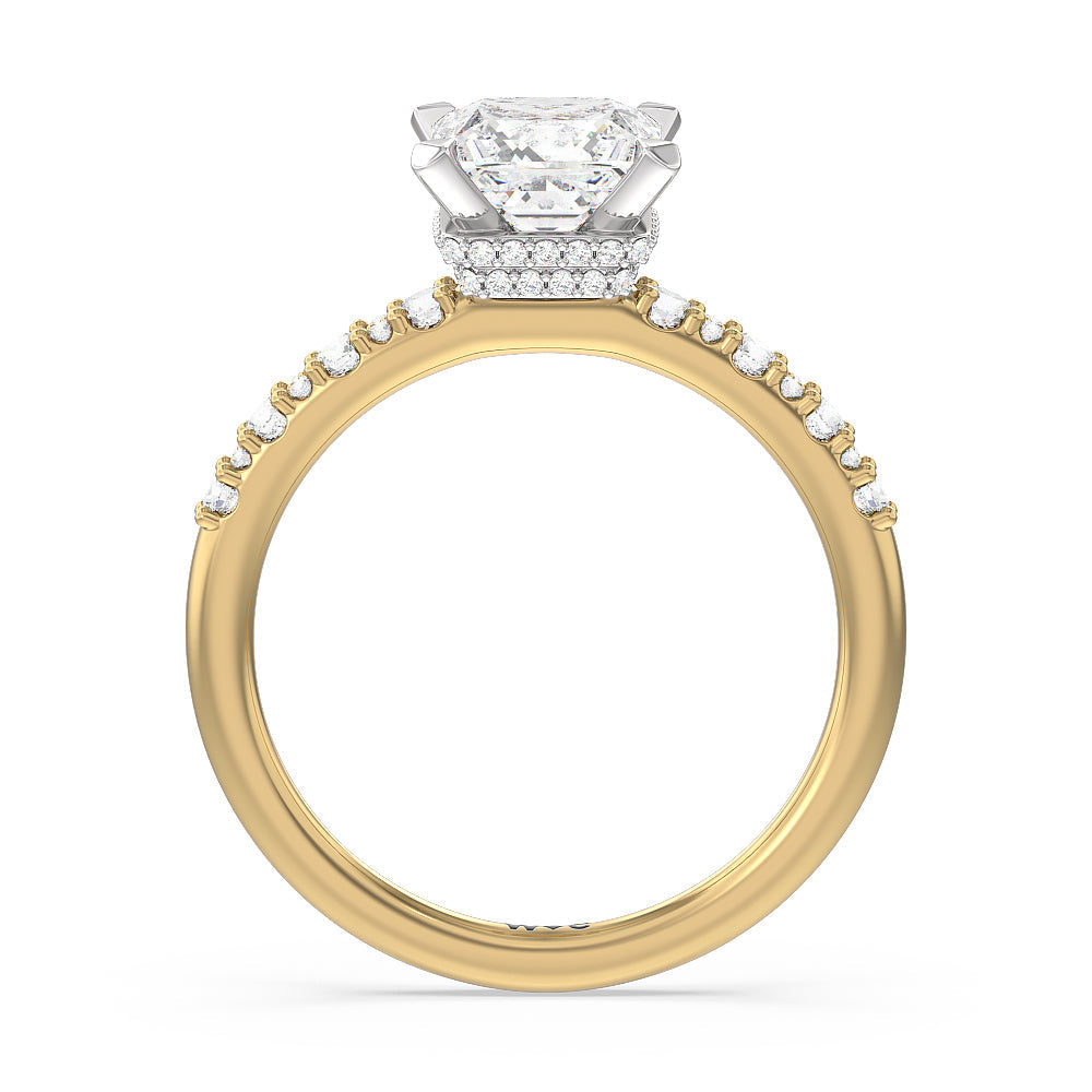 Princess Cut Modern Pave Diamond Hidden Halo Ring with Lab Grown Diamond in 14KT White & Yellow Gold view 2

