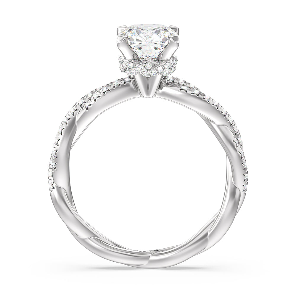 Cushion Cut Twisted Vine Hidden Halo Engagement Ring with Lab Grown Diamond in 14KT Platinum view 2
