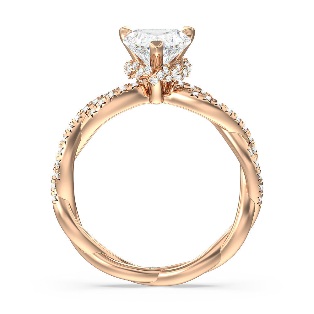 Heart Cut Twisted Vine Hidden Halo Engagement Ring with Lab Grown Diamond in 14KT Rose Gold view 2
