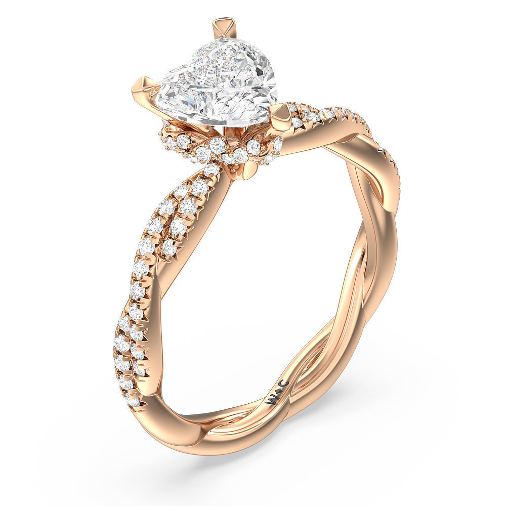 Heart Cut Twisted Vine Hidden Halo Engagement Ring with Lab Grown Diamond in 14KT Rose Gold view 3
