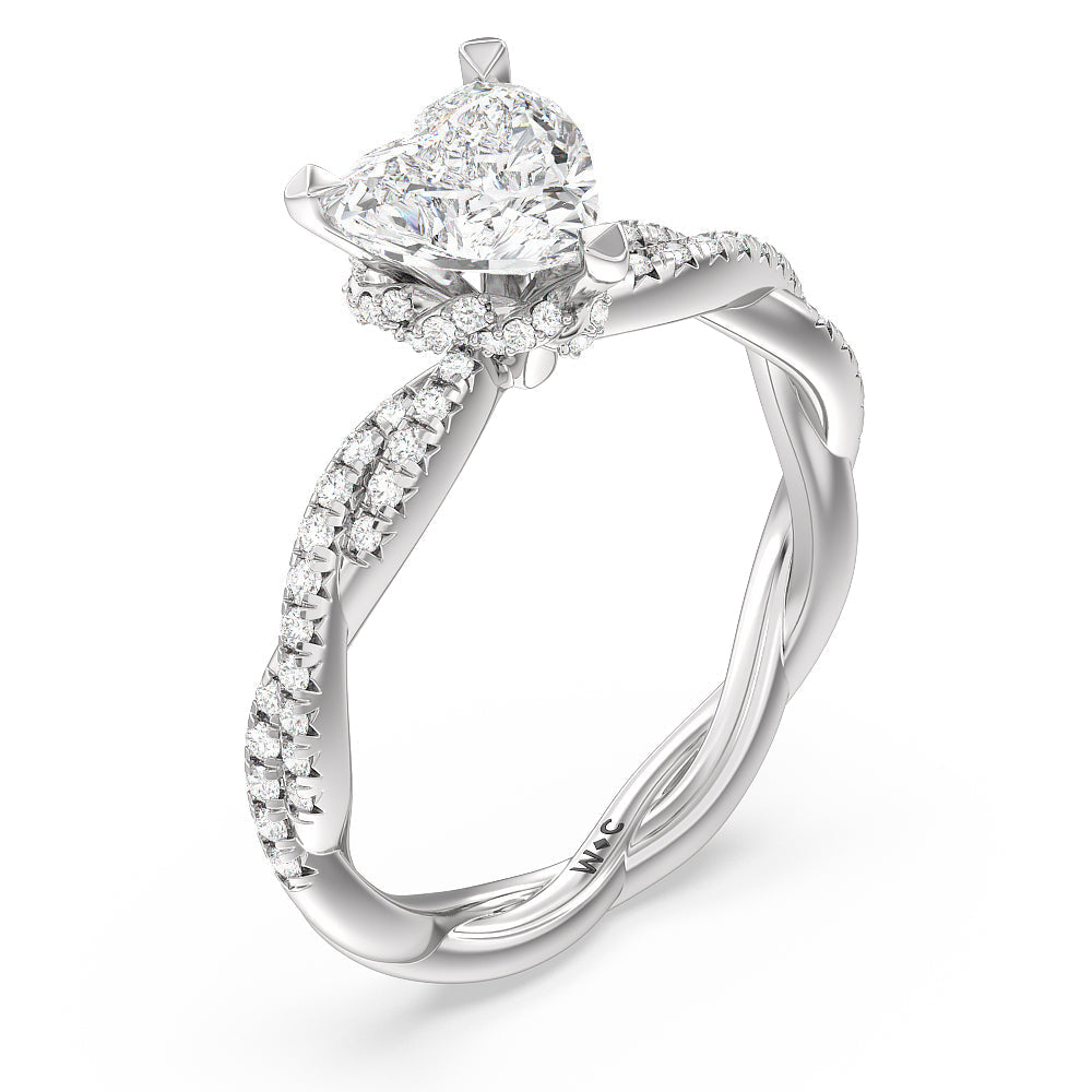 Heart Cut Twisted Vine Hidden Halo Engagement Ring with Lab Grown Diamond in 14KT Platinum view 3
