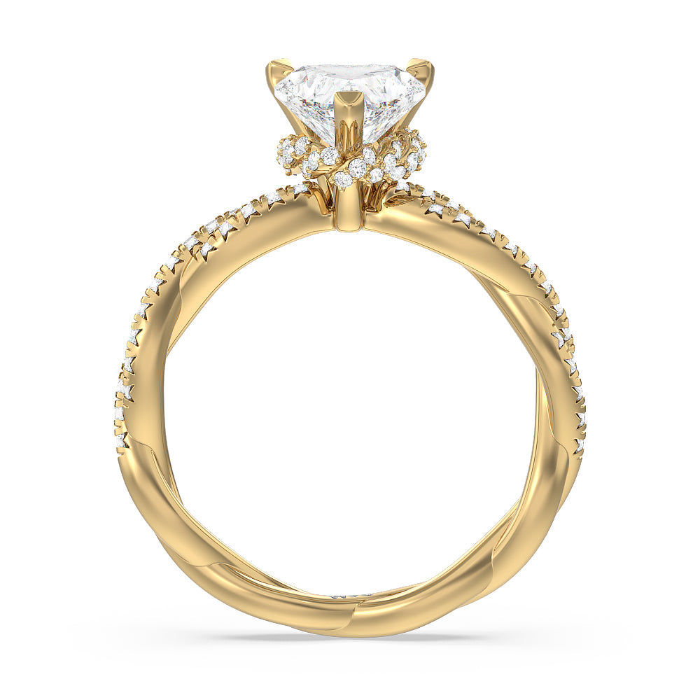Heart Cut Twisted Vine Hidden Halo Engagement Ring with Lab Grown Diamond in 14KT Yellow Gold view 2
