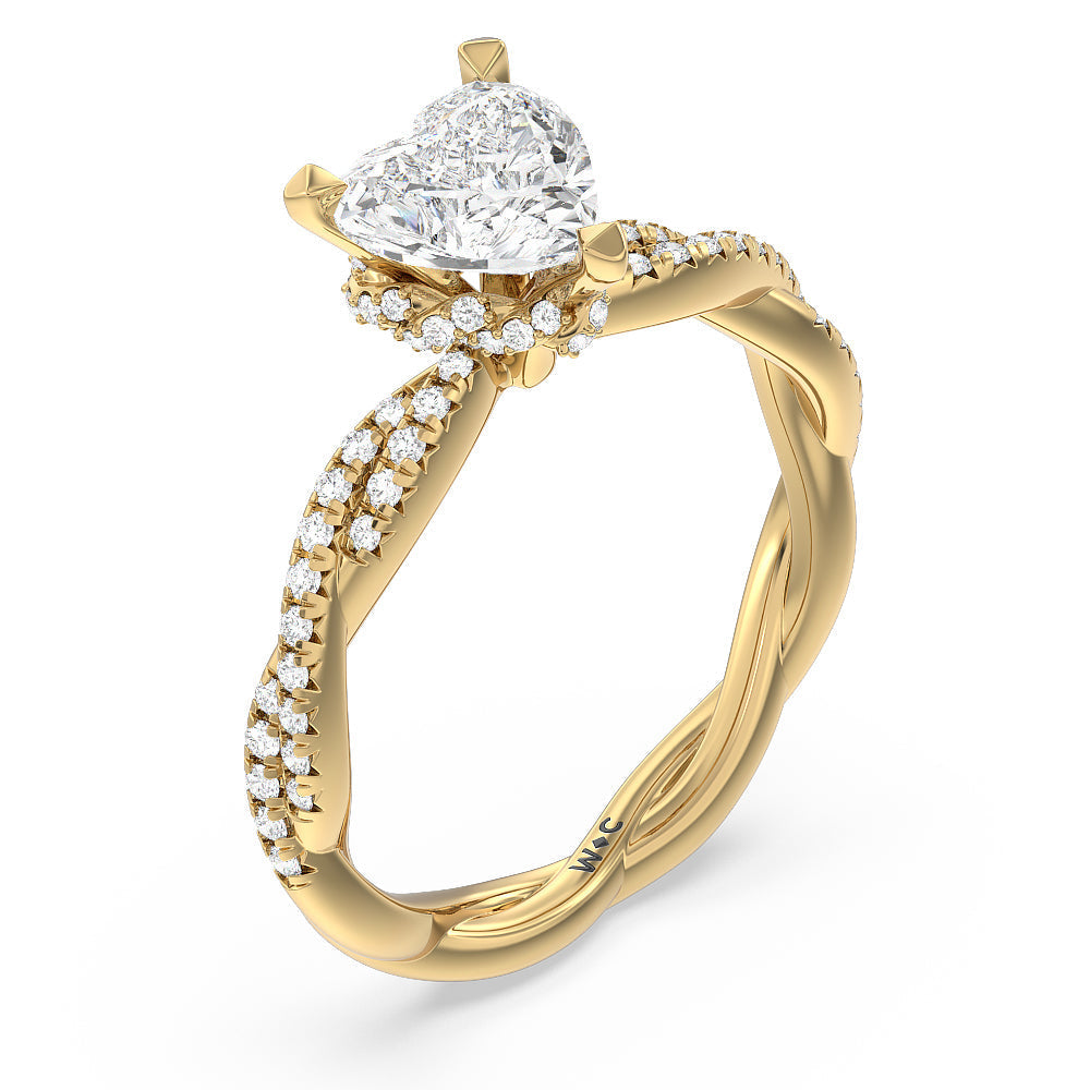 Heart Cut Twisted Vine Hidden Halo Engagement Ring with Lab Grown Diamond in 14KT Yellow Gold view 3
