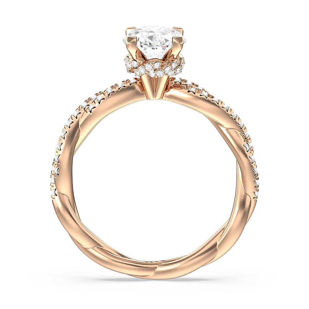 Oval Cut Twisted Vine Hidden Halo Engagement Ring with Lab Grown Diamond in 14KT Rose Gold view 2
