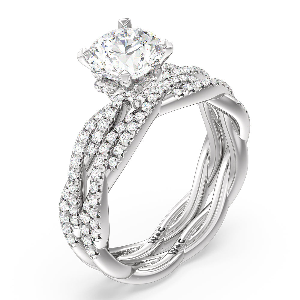 Emerald Cut Twisted Vine Hidden Halo Engagement Ring with Lab Grown Diamond in 14KT Platinum view 4
