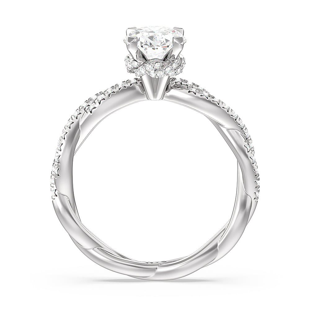 Oval Cut Twisted Vine Hidden Halo Engagement Ring with Lab Grown Diamond in 14KT Platinum view 2
