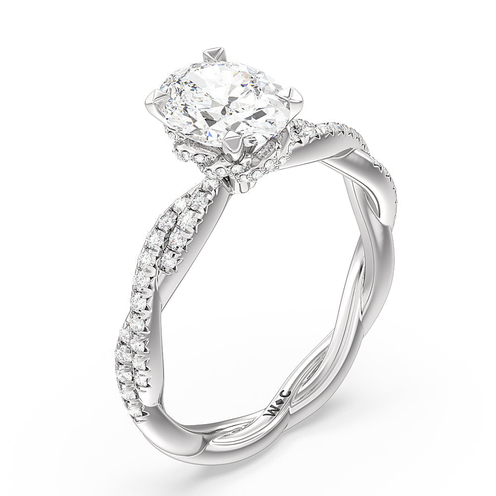 Oval Cut Twisted Vine Hidden Halo Engagement Ring with Lab Grown Diamond in 14KT Platinum view 3

