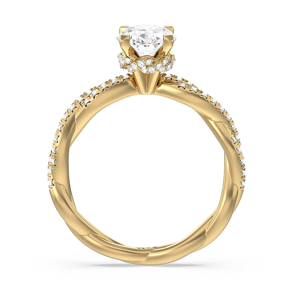 Oval Cut Twisted Vine Hidden Halo Engagement Ring with Lab Grown Diamond in 14KT Yellow Gold view 2
