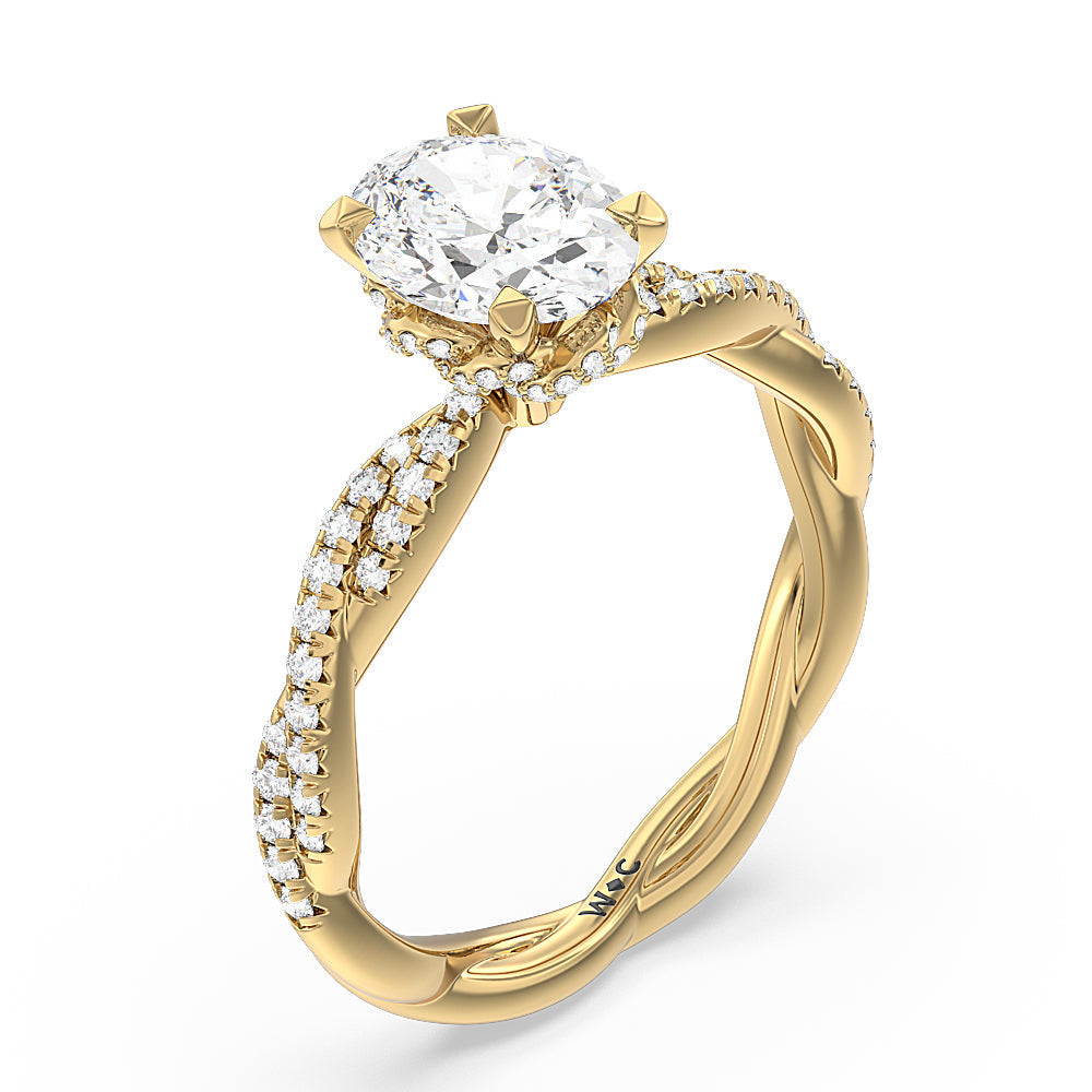 Oval Cut Twisted Vine Hidden Halo Engagement Ring with Lab Grown Diamond in 14KT Yellow Gold view 3
