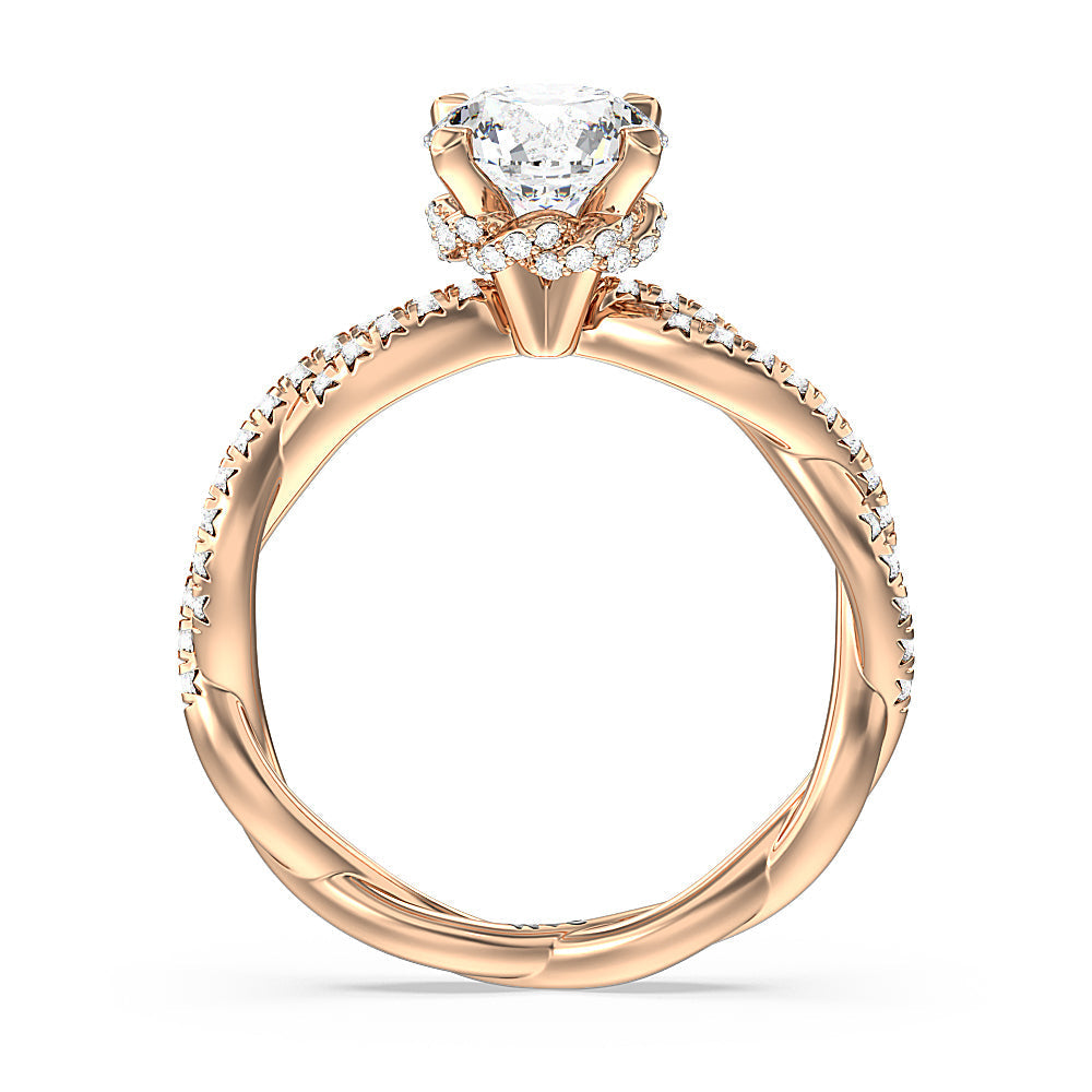 Round Cut Twisted Vine Hidden Halo Engagement Ring with Lab Grown Diamond in 14KT Rose Gold view 2
