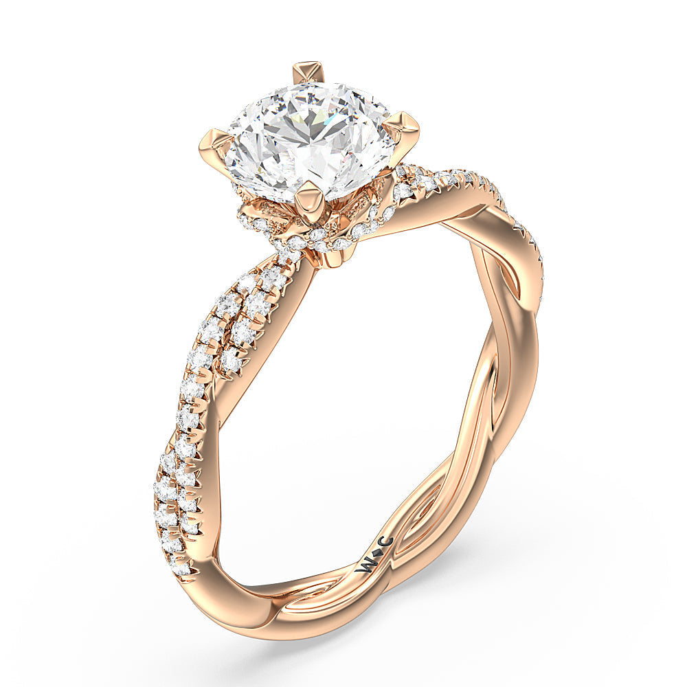 Round Cut Twisted Vine Hidden Halo Engagement Ring with Lab Grown Diamond in 14KT Rose Gold view 3
