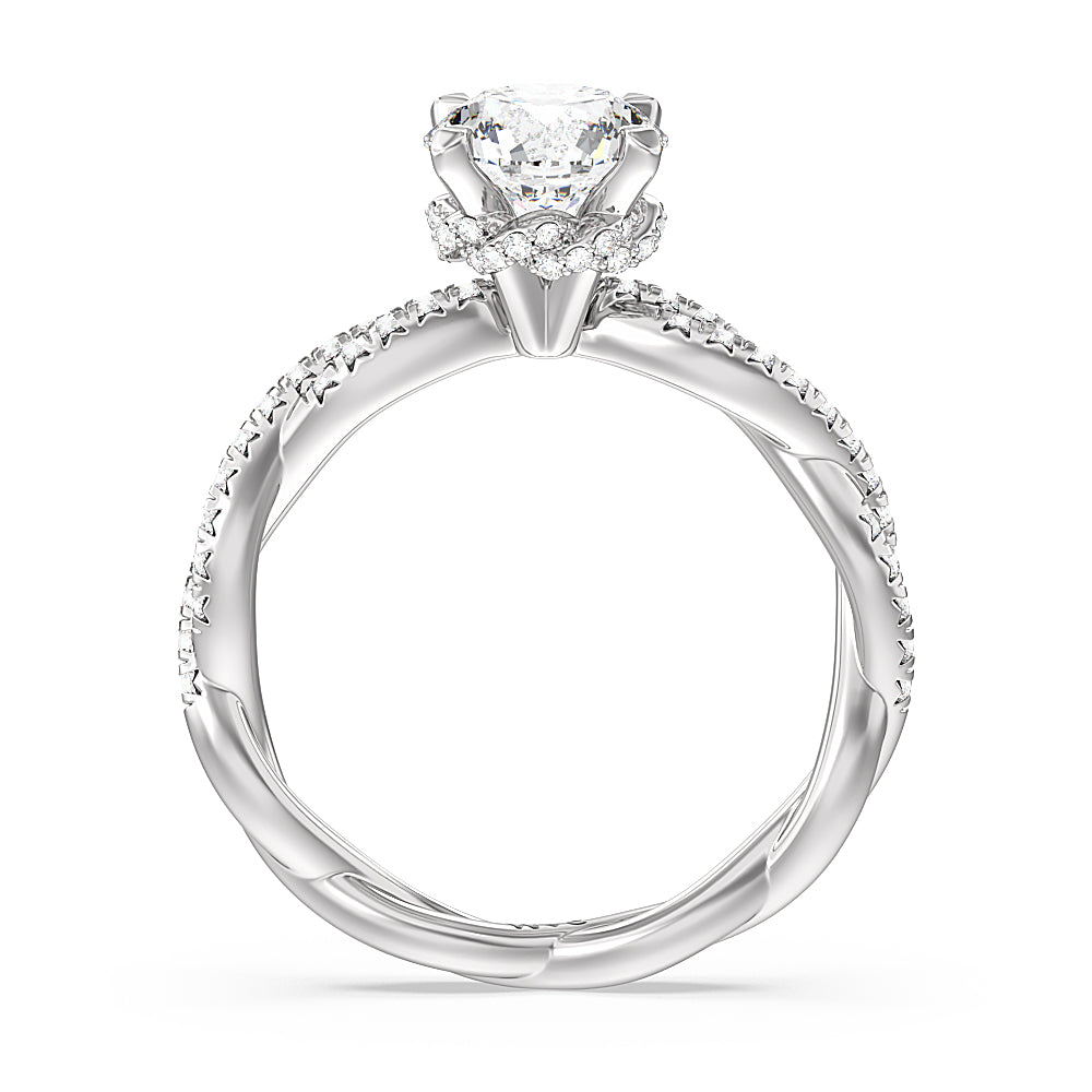 Round Cut Twisted Vine Hidden Halo Engagement Ring with Lab Grown Diamond in 14KT Platinum view 2
