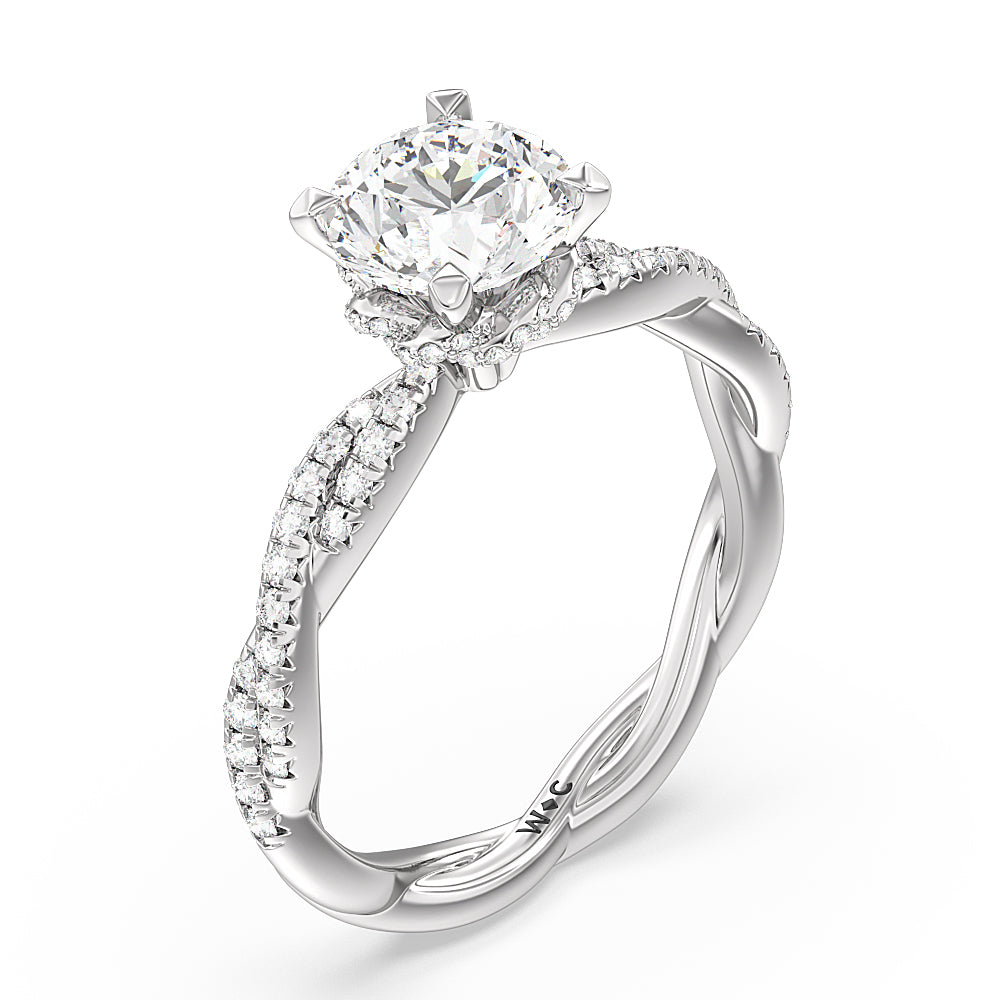 Round Cut Twisted Vine Hidden Halo Engagement Ring with Lab Grown Diamond in 14KT Platinum view 3
