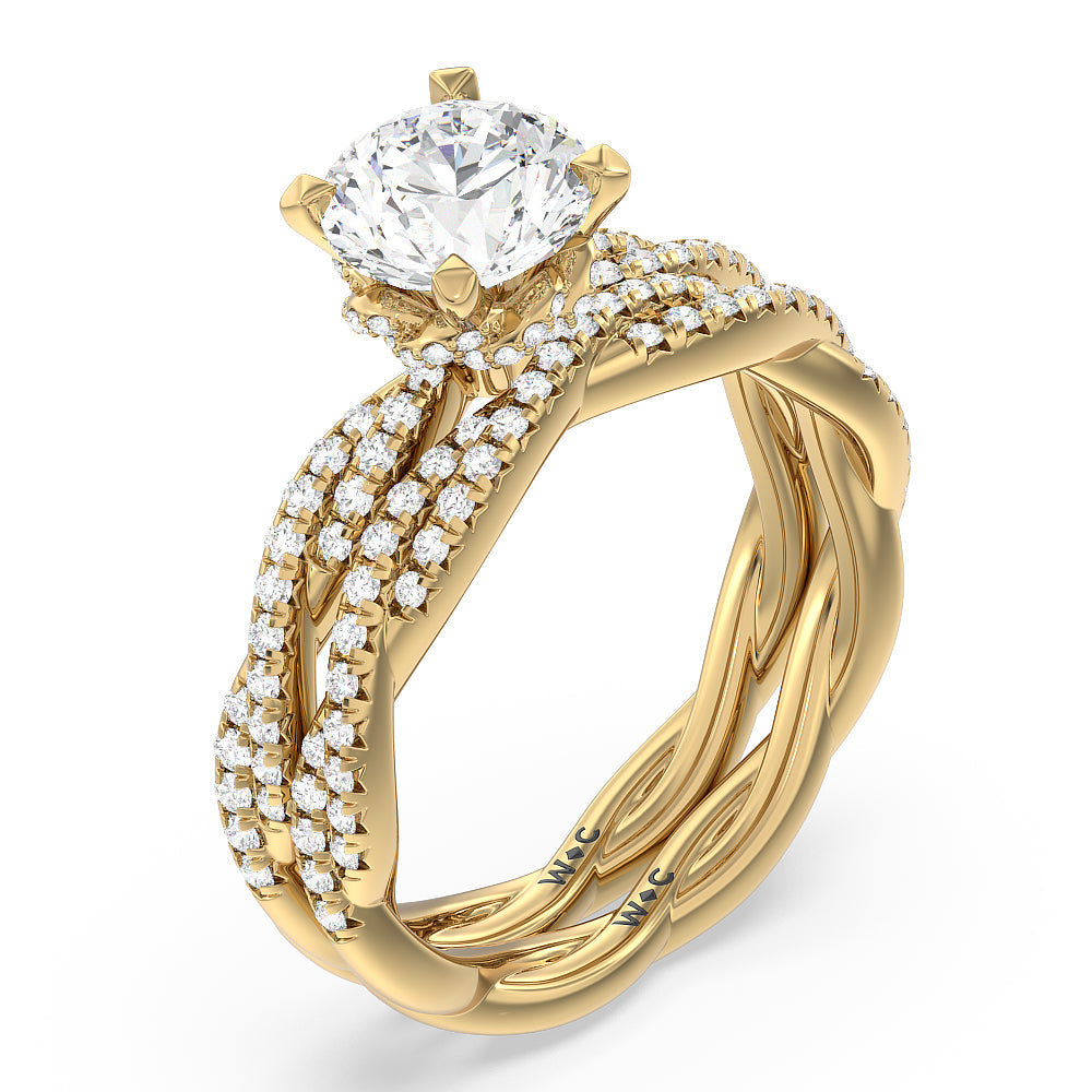 Round Cut Twisted Vine Hidden Halo Engagement Ring with Lab Grown Diamond in 14KT Yellow Gold view 4
